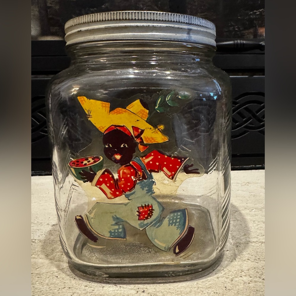 Vintage Glass Jar with  Black Americana